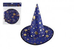 Klobouk čarodějnický pro děti průměr 38cm modrý