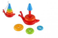 Skládanka pyramida kroužky šnek plast 6ks v síťce