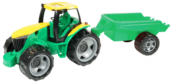 Traktor plast bez lžíce a bagru s vozíkem v krabici
