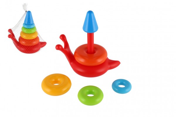 Skládanka pyramida kroužky šnek plast 6ks v síťce