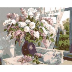 Diamondi Diamantové malování BÍLÉ KOTĚ A ŠEŘÍK VE VÁZE 40 x 50 cm vypnuté plátno na rám