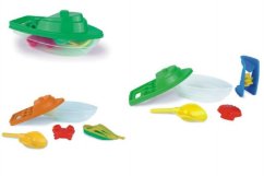 Loď/člun + sada na písek plast 36cm 2barvy v síťce